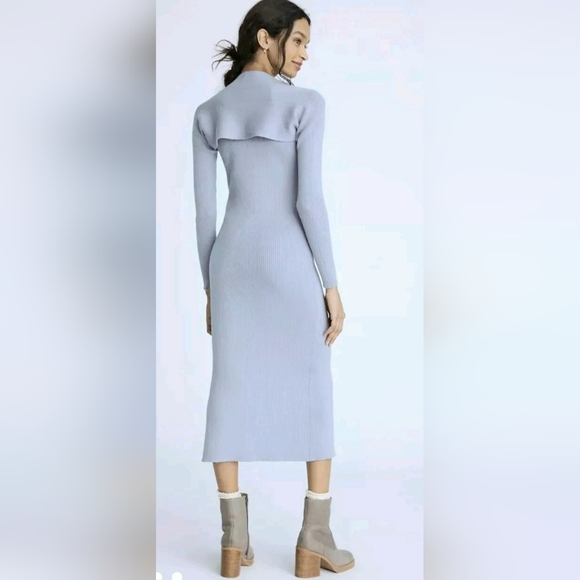 NWT Anthropologie Flat White 2Pc Ribbed Sweater Dress XS Blue Grey Retails $180 - Picture 2 of 16